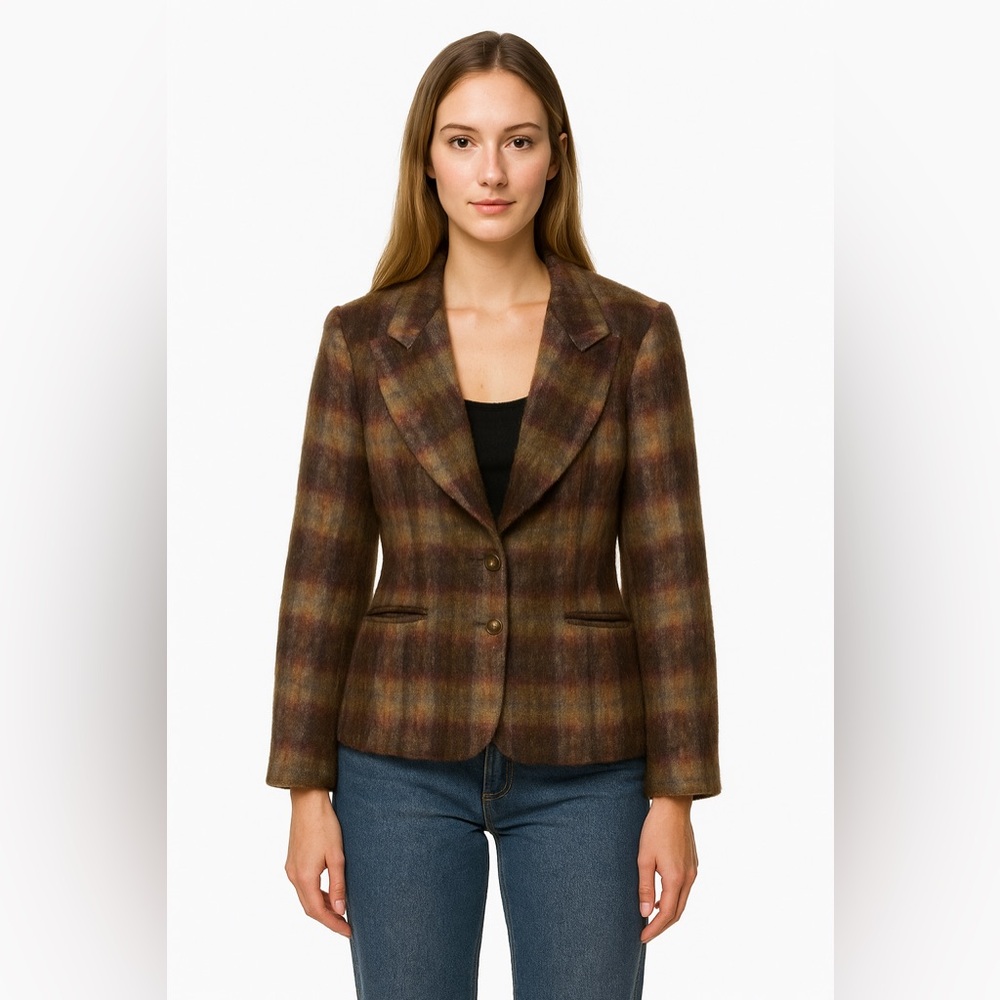 GANTOS Mohair Plaid Print Blazer Multi